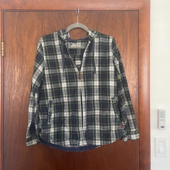 LL Bean Women's Scotch Plaid Flannel Shirt, Relaxed Zip Hoodie - Picture 1 of 4